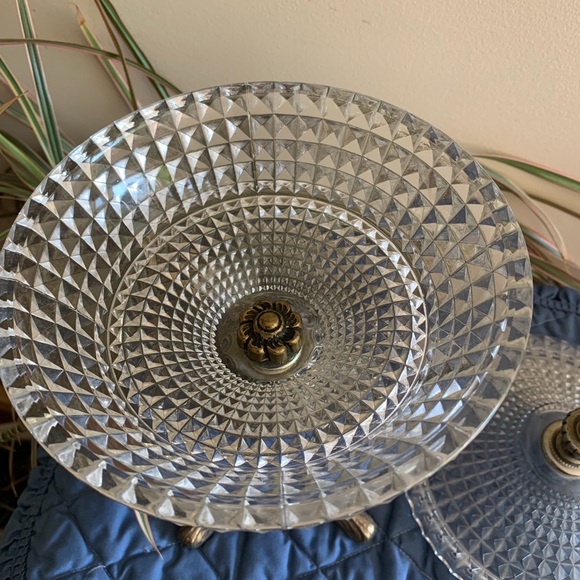 Vintage Brass/Glass Diamond Point Compote Dish - Picture 5 of 10